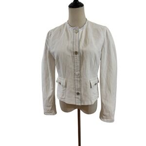 Dolce Gabbana Women's White Textured Jacket Sz 8‎ US Blazer Strip Trim Button